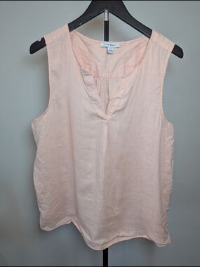 Pure Navy Women's Size L Sleeveless V Neck 100% Linen Top Light Pink